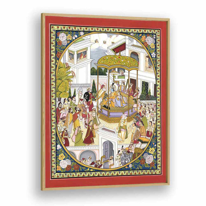 Lord Rama Coronation Indian art painting Artwork in Oak Wood Plain Frame