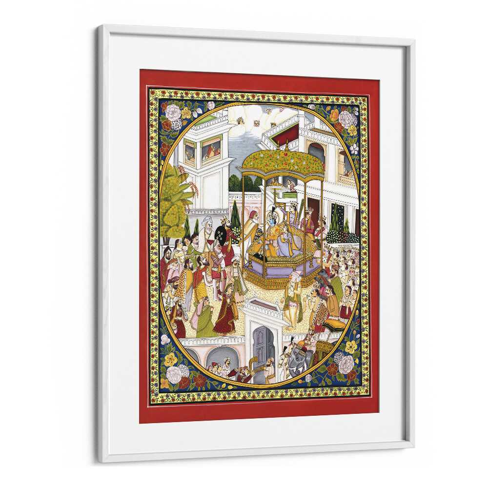 Lord Rama Coronation Indian art painting Artwork in White frame With Mount