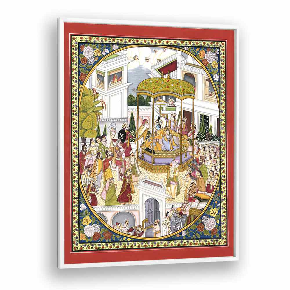 Lord Rama Coronation Indian art painting Artwork in White Plain Frame