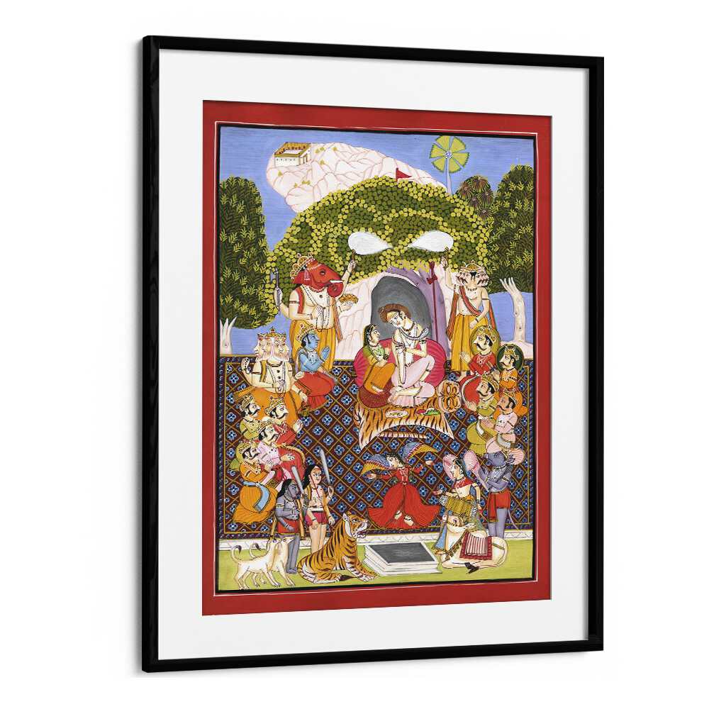 Lord Shiva Arti Indian art painting Artwork in Black Frame With Mount