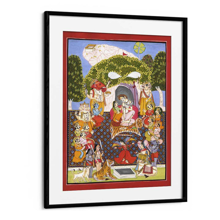 Lord Shiva Arti Indian art painting Artwork in Black Frame With Mount