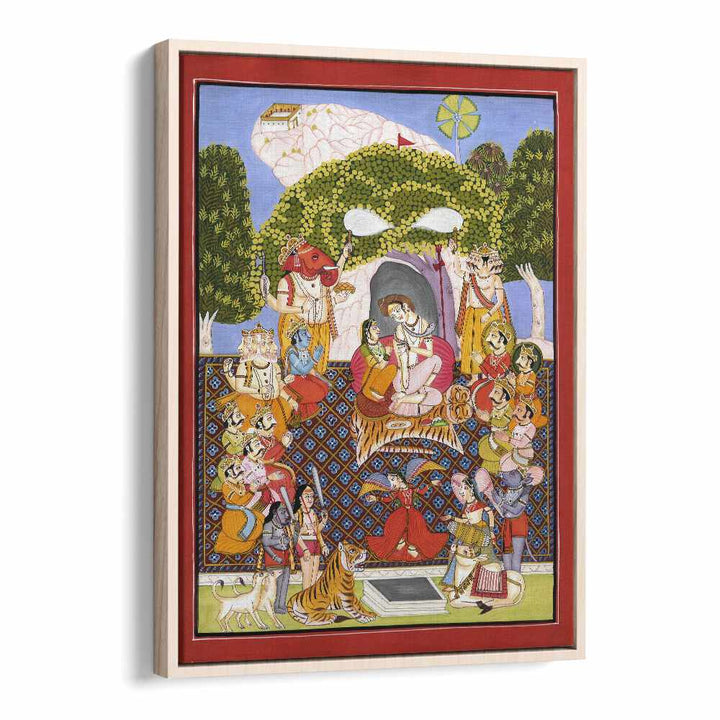 Lord Shiva Arti Indian art painting Artwork in Oak Wood Floater Frame