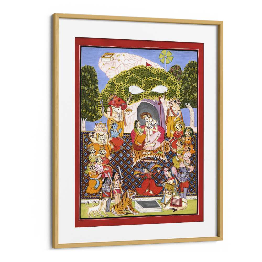 Lord Shiva Arti Indian art painting Artwork in Oak Wood Frame With Mount