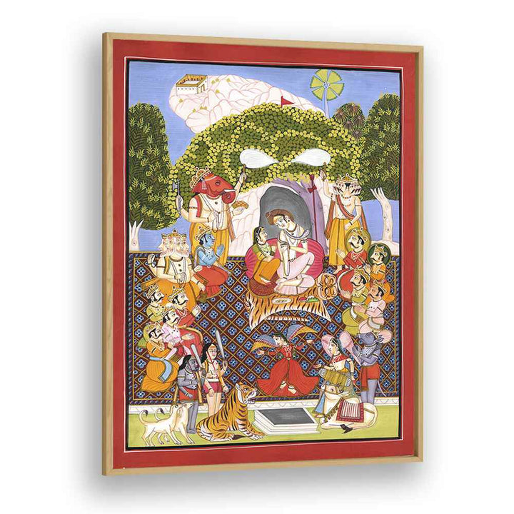 Lord Shiva Arti Indian art painting Artwork in Oak Wood Plain Frame