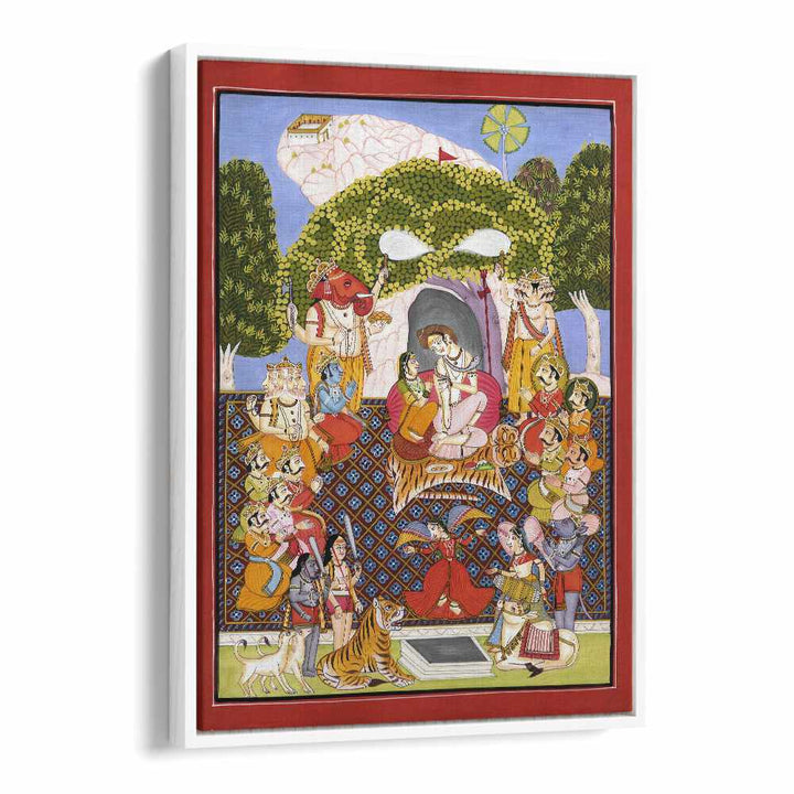 Lord Shiva Arti Indian art painting Artwork in White Floater Frame