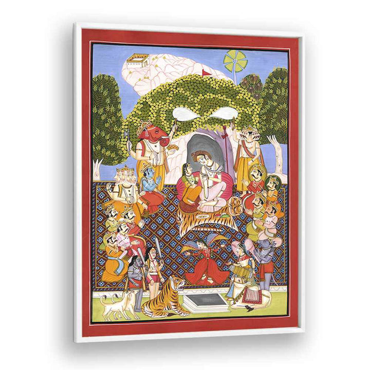 Lord Shiva Arti Indian art painting Artwork in White Plain Frame