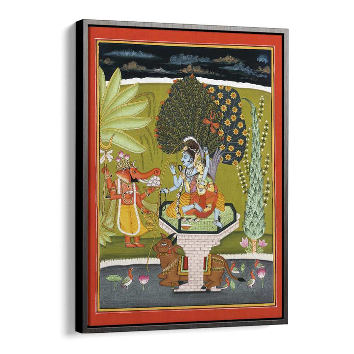 Lord Shiva With Shri Ganesha Indian art painting Artwork in Black Floater Frame