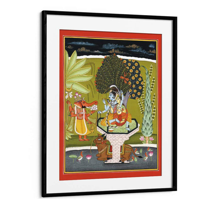 Lord Shiva With Shri Ganesha Indian art painting Artwork in Black Frame With Mount