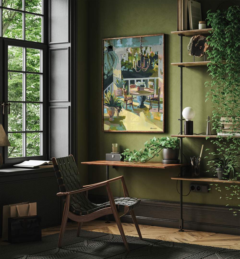 Brightly colored LOUISIANA, BAR & CAFE ART enhancing a cozy corner with vibrant decor and inviting ambiance.