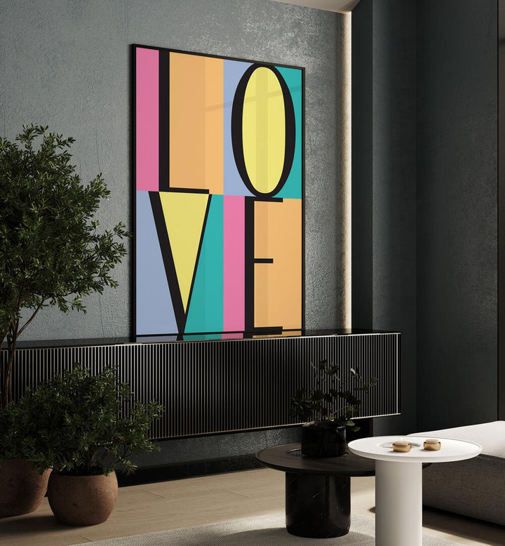 Love Blocks by Martina Fashion Art Artwork in Gallery Wrap Artwork Placed on a wall In A Living Room