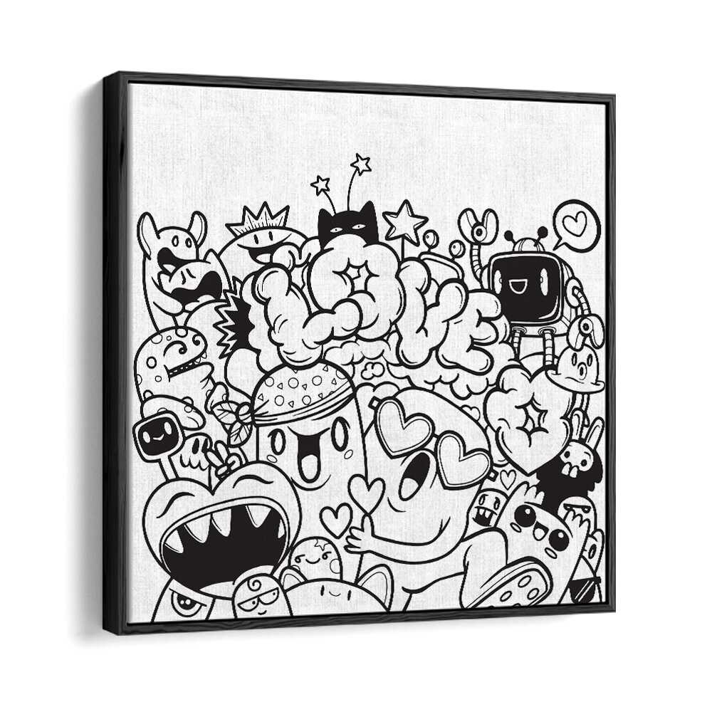 Love Doodle Doodle Art Artwork in Black Floater Frame