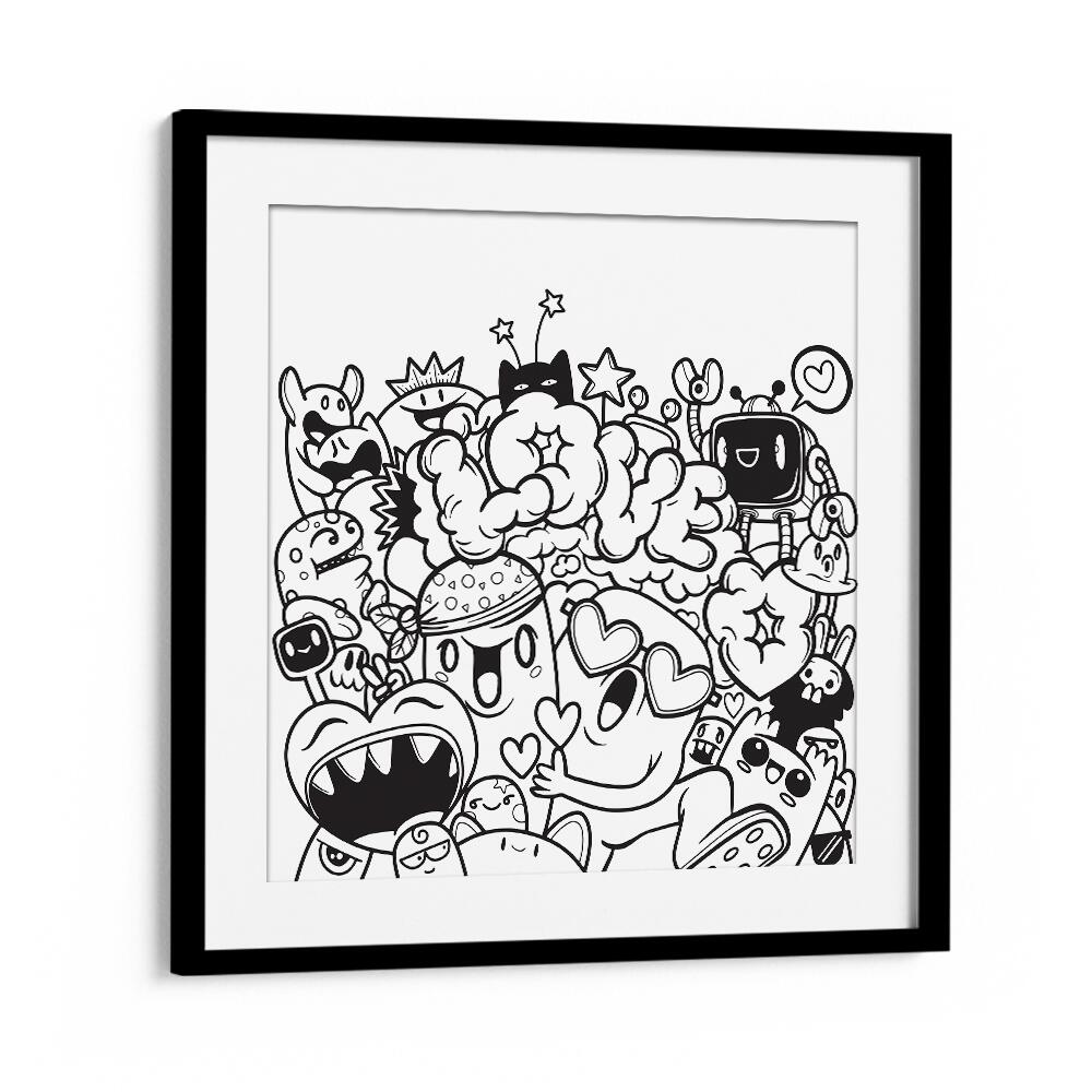 Love Doodle Doodle Art Artwork in Black Frame With Mount