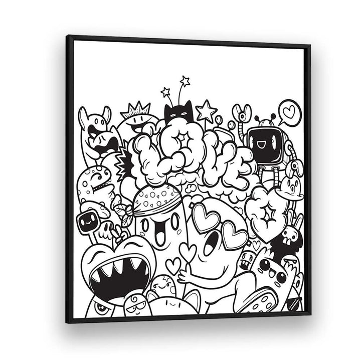 Love Doodle Doodle Art Artwork in Black Plain Frame