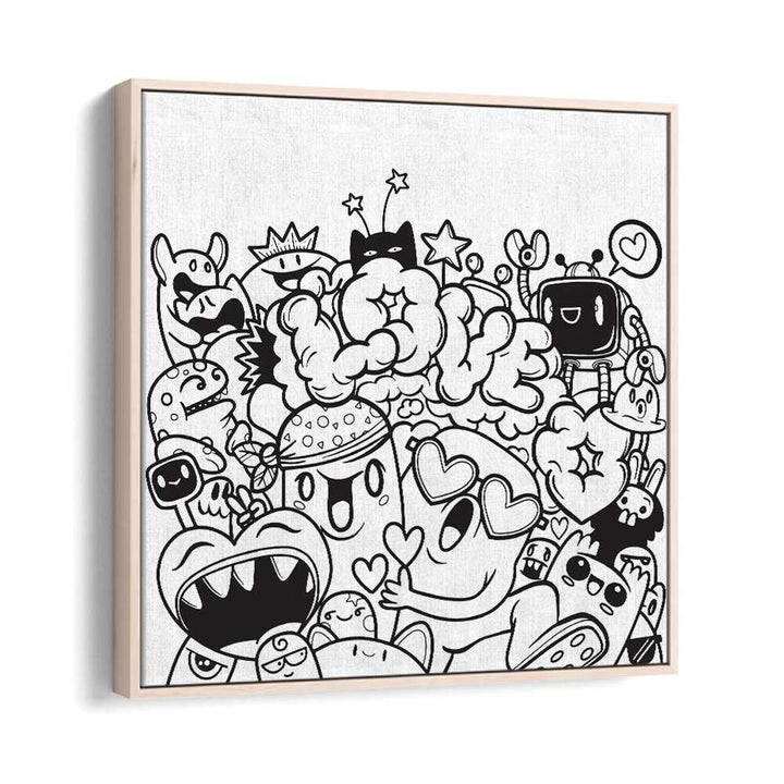 Love Doodle Doodle Art Artwork in Oak Wood Floater Frame