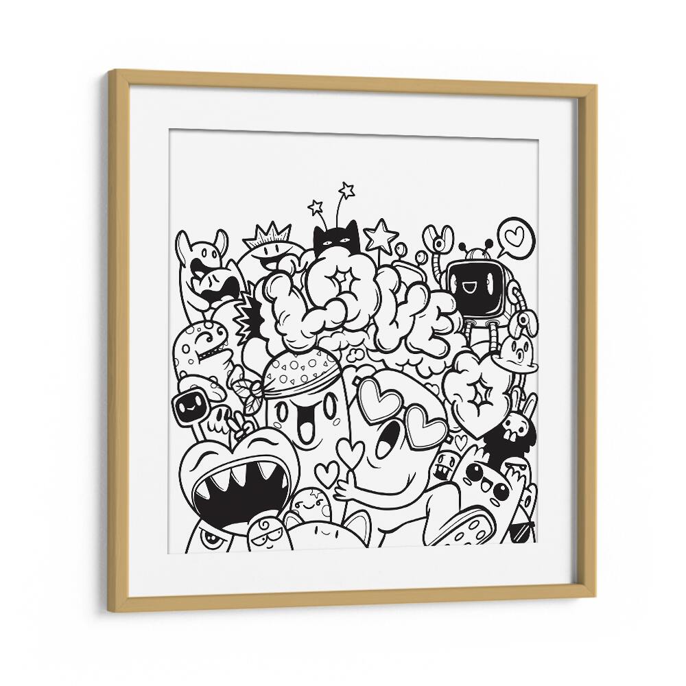 Love Doodle Doodle Art Artwork in Oak Wood Frame With Mount