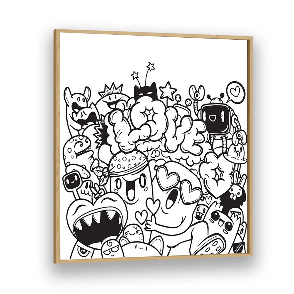 Love Doodle Doodle Art Artwork in Oak Wood Plain Frame