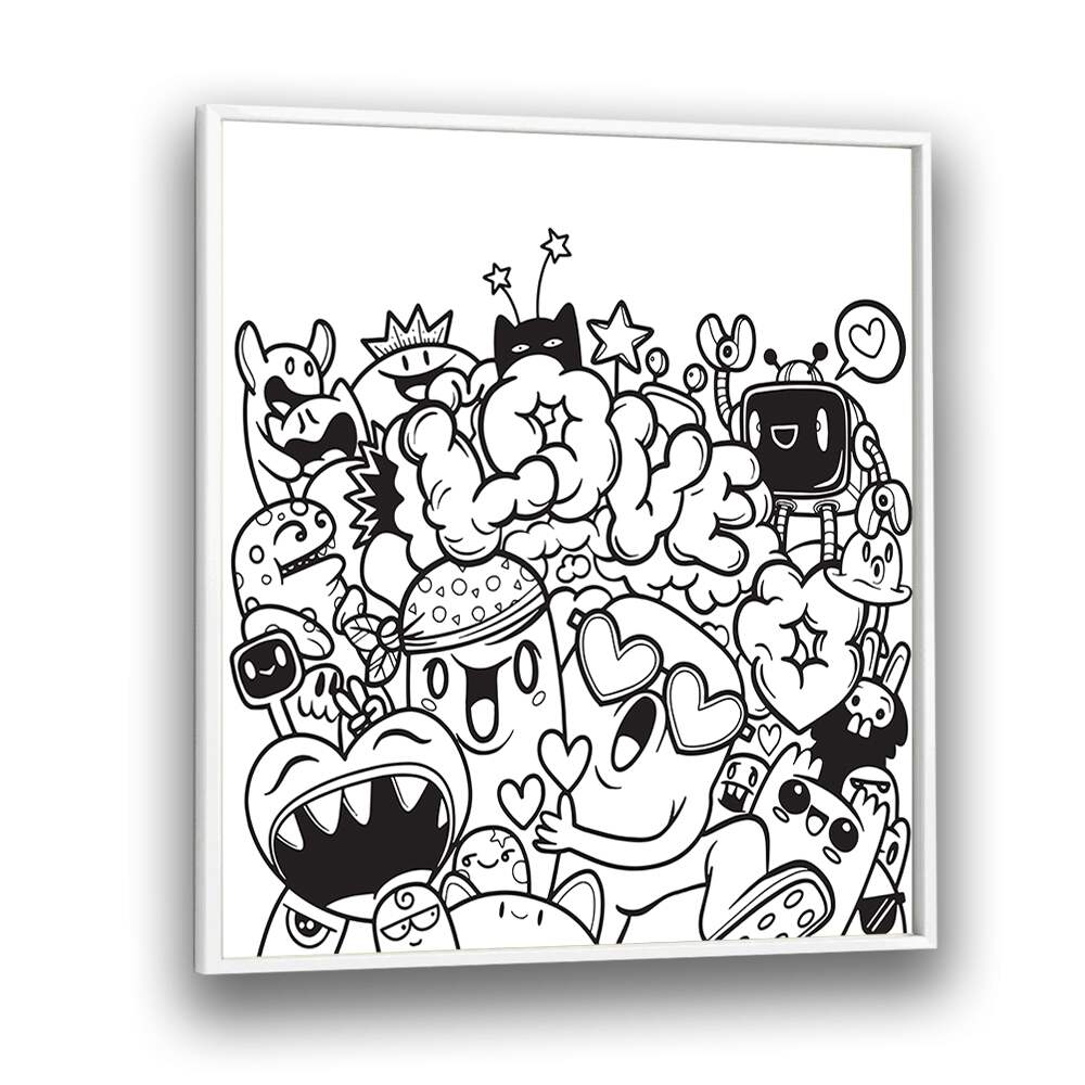 Love Doodle Doodle Art Artwork in White Plain Frame