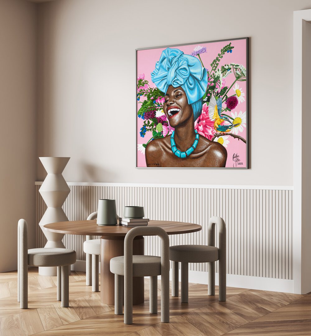 Love Is The Drug By Christian Beijer African Woman Art Placed on a wall In A Living Room 