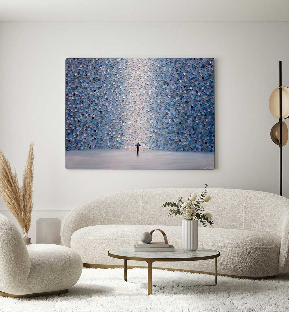 LOVE UNDER UMBRELLA , MODERN IMPRESSIONISM PAINTINGS