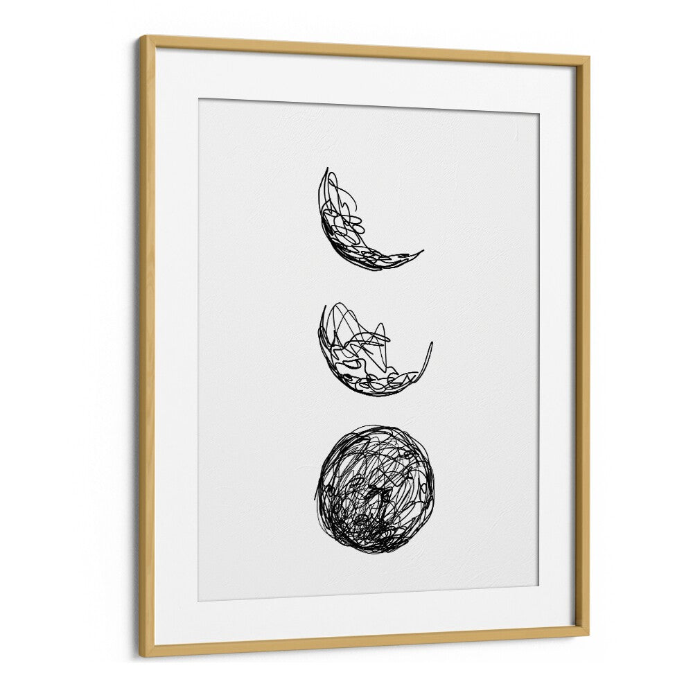 Lunar Line Art Artwork in Oak Wood Frame With Mount