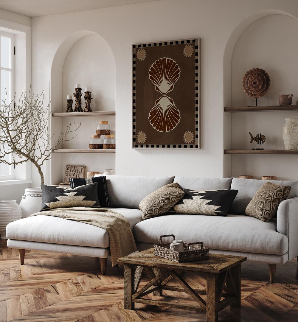 Stylish living room featuring LUSH DUO I, BEACH PAINTINGS, enhancing the decor with coastal elegance.