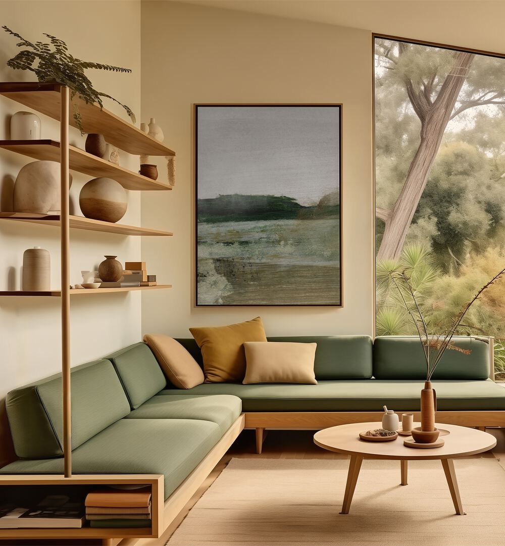 Elevate your space with LUSH LAND, ABSTRACT PAINTINGS, showcasing serene colors and modern design aesthetics.