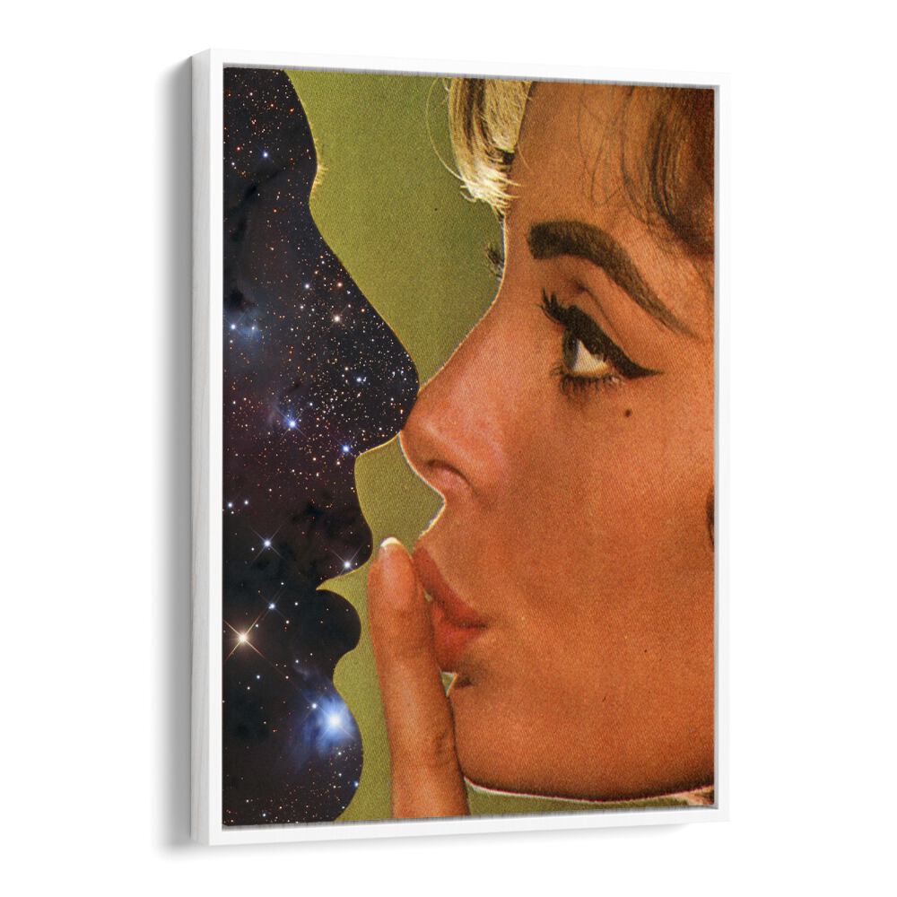 Lust In Space Surreal art painting Artwork in White Floater Frame
