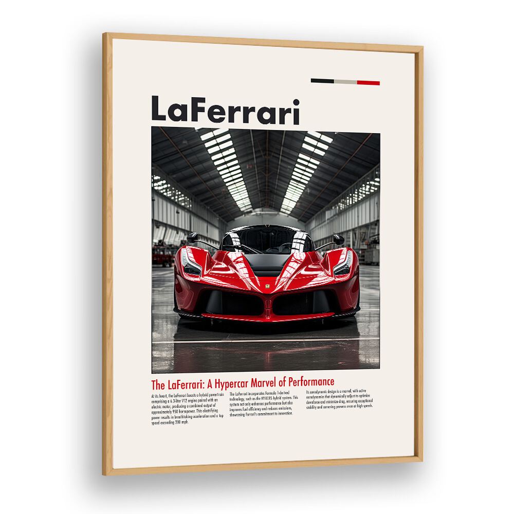 La Ferrari Car Posters Automotive Wall Art Prints in Oak Wood Plain Frame