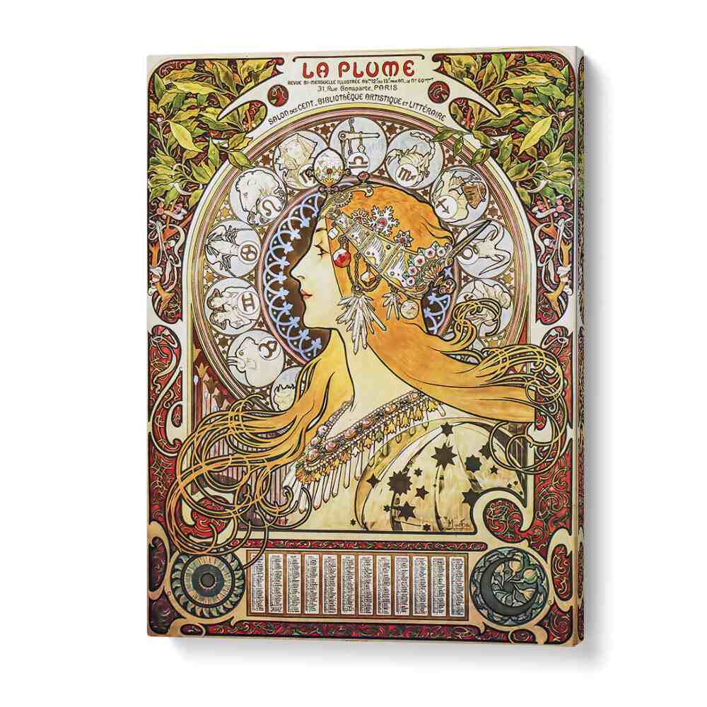 La Plume Zodiac 1896 By Alphonse Mucha Vintage Paintings in Gallery Wrap