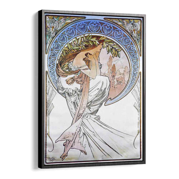 La Poesie Poetry 1898 By Alphonse Mucha Vintage Paintings in Black Floater Frame