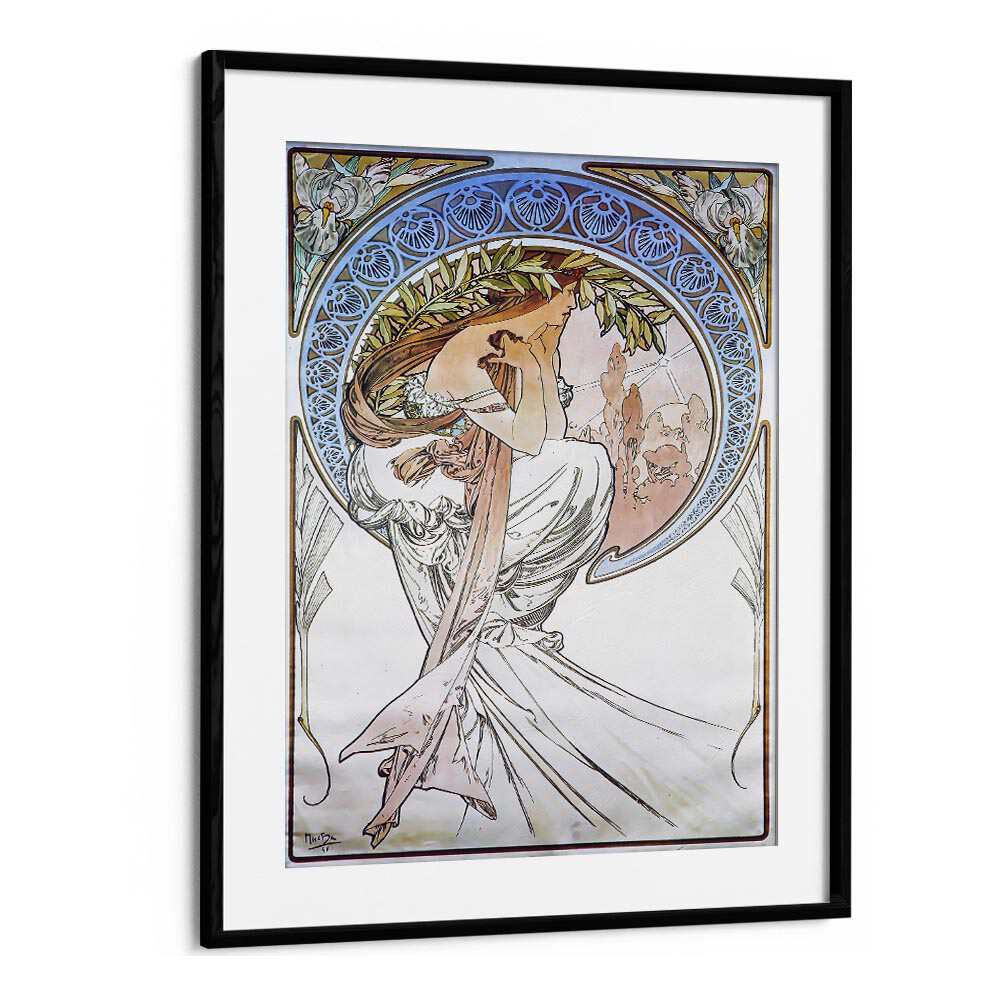 La Poesie Poetry 1898 By Alphonse Mucha Vintage Paintings in Black Frame With Mount