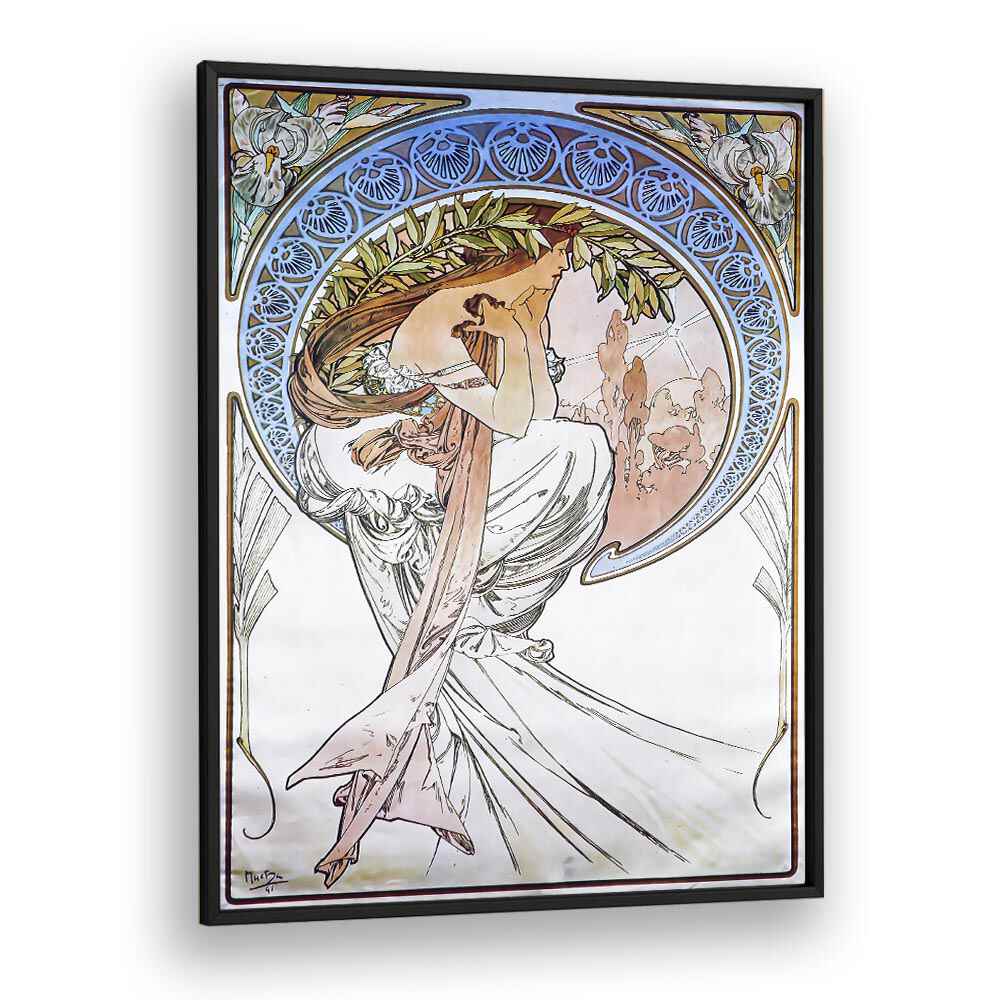 La Poesie Poetry 1898 By Alphonse Mucha Vintage Paintings in Black Plain Frame