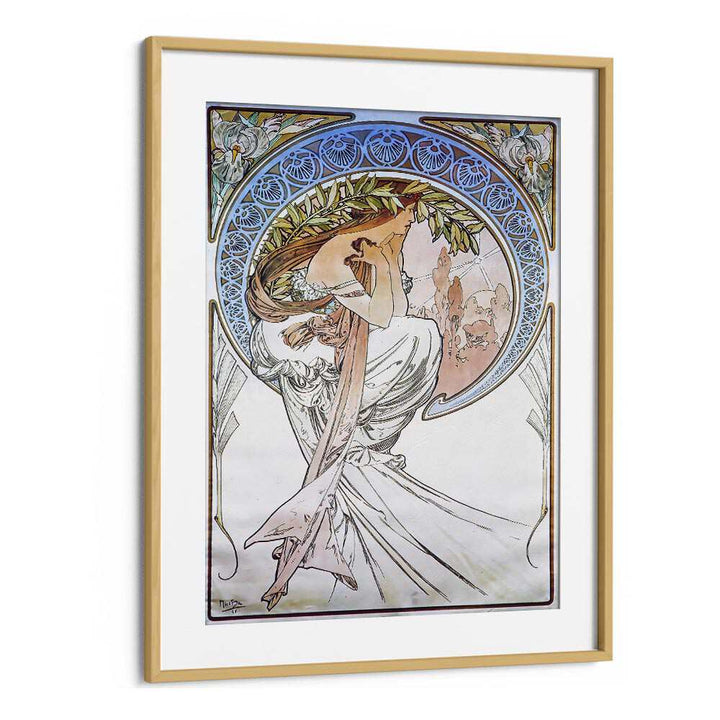 La Poesie Poetry 1898 By Alphonse Mucha Vintage Paintings in Oak Wood Frame With Mount