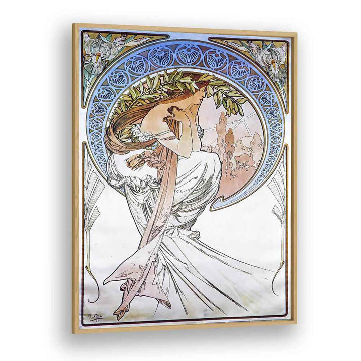 La Poesie Poetry 1898 By Alphonse Mucha Vintage Paintings in Oak Wood Plain Frame