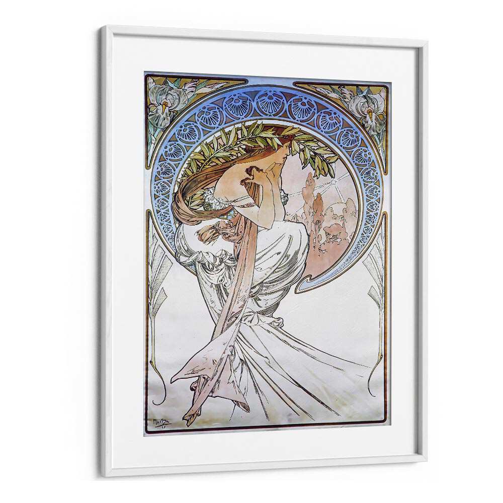 La Poesie Poetry 1898 By Alphonse Mucha Vintage Paintings in White Frame With Mount