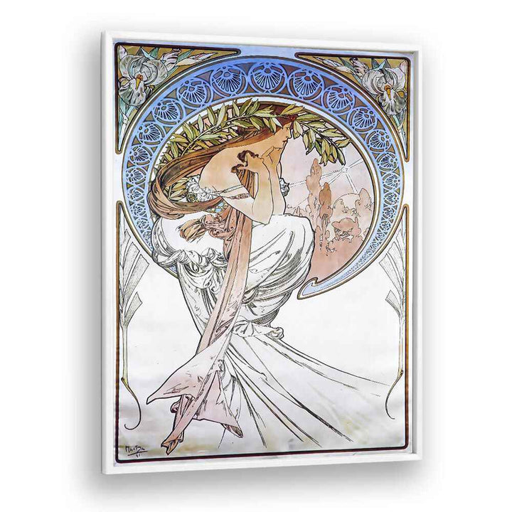 La Poesie Poetry 1898 By Alphonse Mucha Vintage Paintings in White Plain Frame