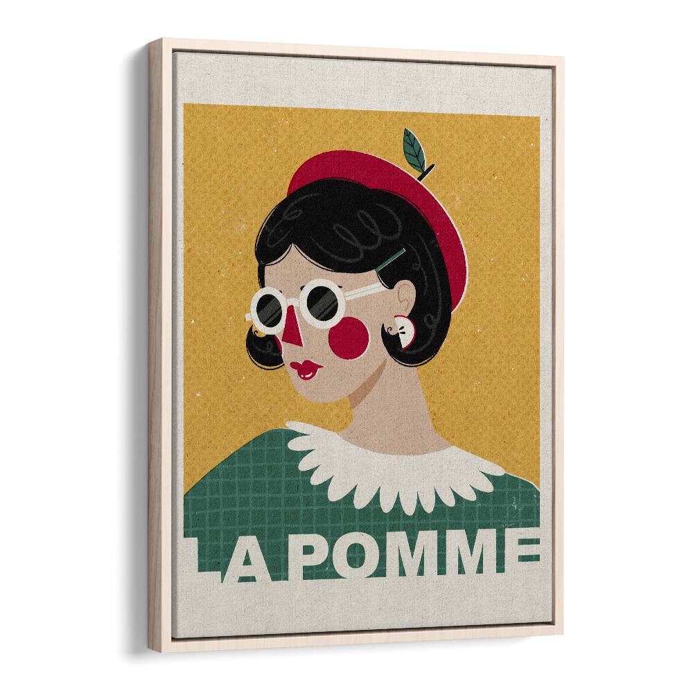 La Pomme French Fashion Portrait By Julia Leister Women Illustration Paintings in Oak Wood Floater Frame