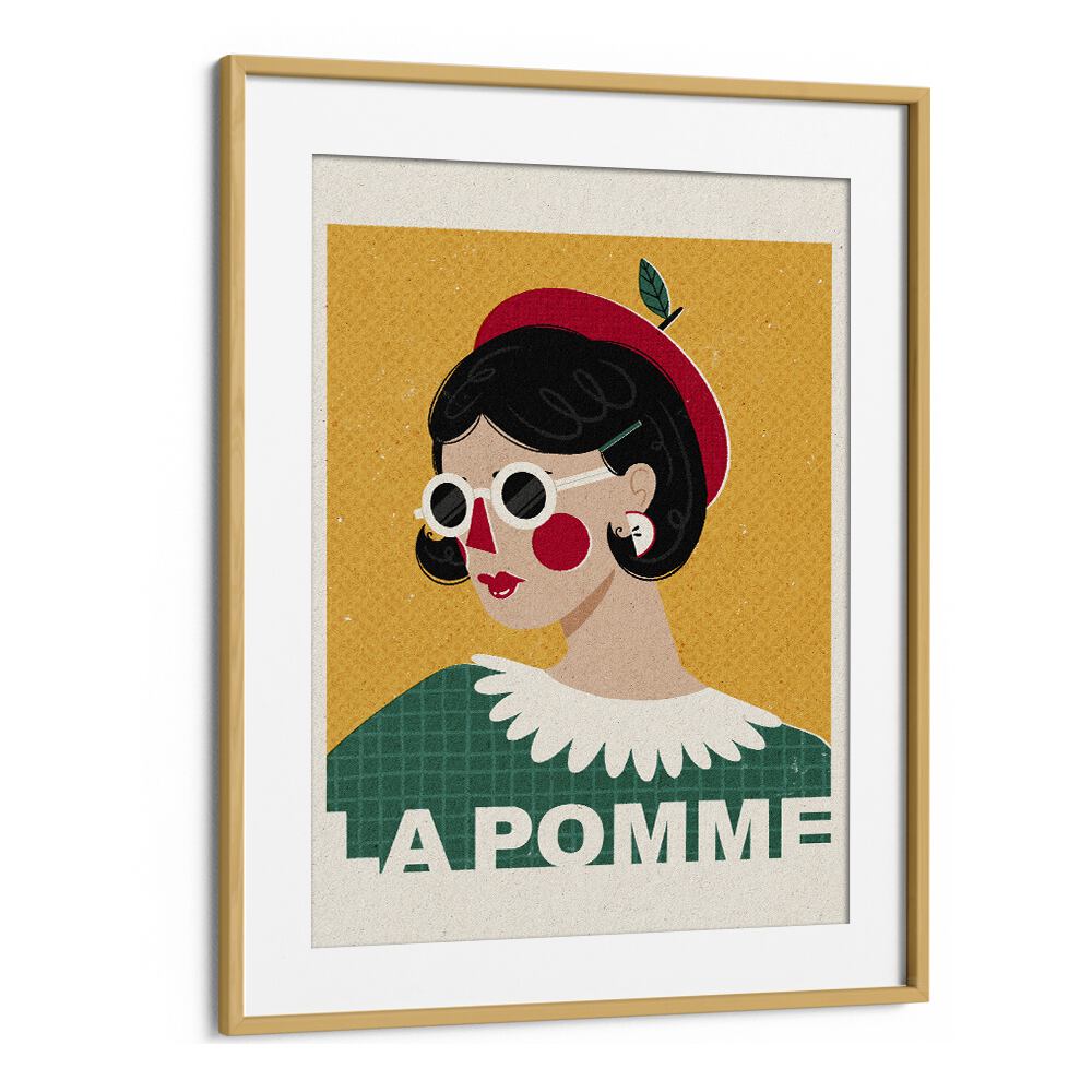 La Pomme French Fashion Portrait By Julia Leister Women Illustration Paintings in Oak Wood Frame With Mount