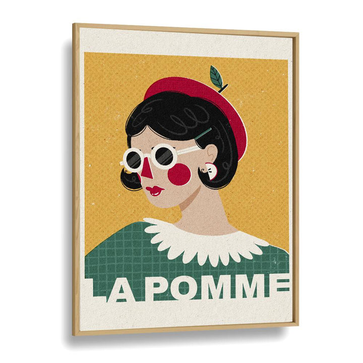 La Pomme French Fashion Portrait By Julia Leister Women Illustration Paintings in Oak Wood Plain Frame