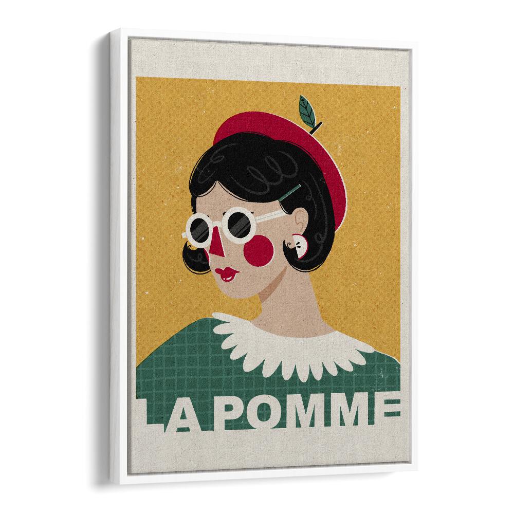 La Pomme French Fashion Portrait By Julia Leister Women Illustration Paintings in White Floater Frame