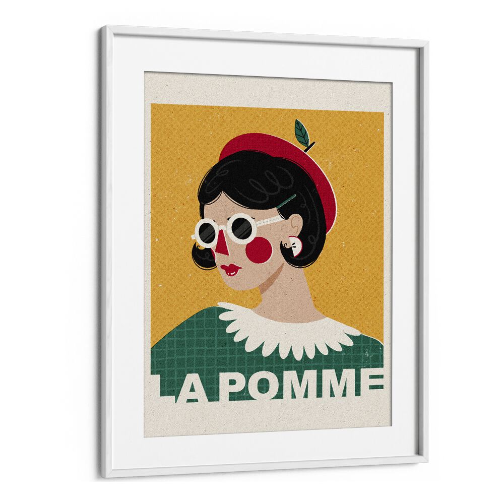 La Pomme French Fashion Portrait By Julia Leister Women Illustration Paintings in White Frame With Mount