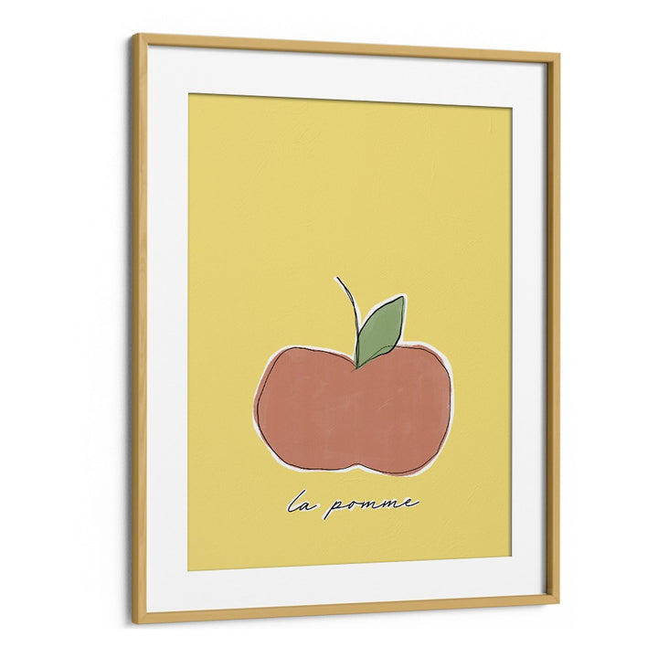 La Pomme by Uplus Me Studio Kitchen Art Prints Kitchen Posters in Oak Wood Frame With Mount