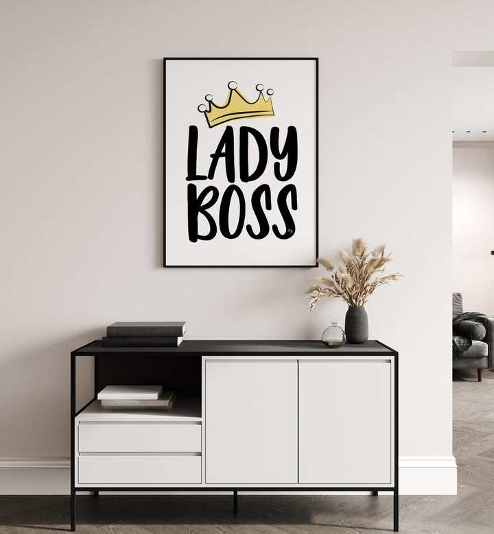 Lady Boss by Martina Fashion Paintings Fashion Posters placed on wall above console table