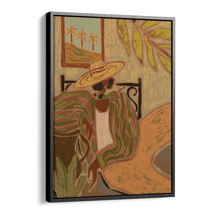 Lady In Stripe By Arty Guava Wall Art Prints in Black Floater Frame