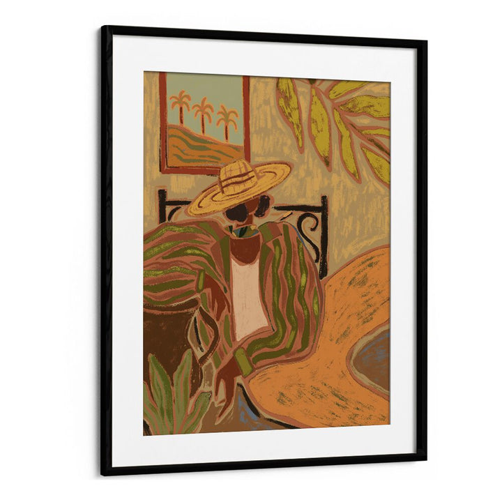 Lady In Stripe By Arty Guava Wall Art Prints in Black Frame With Mount