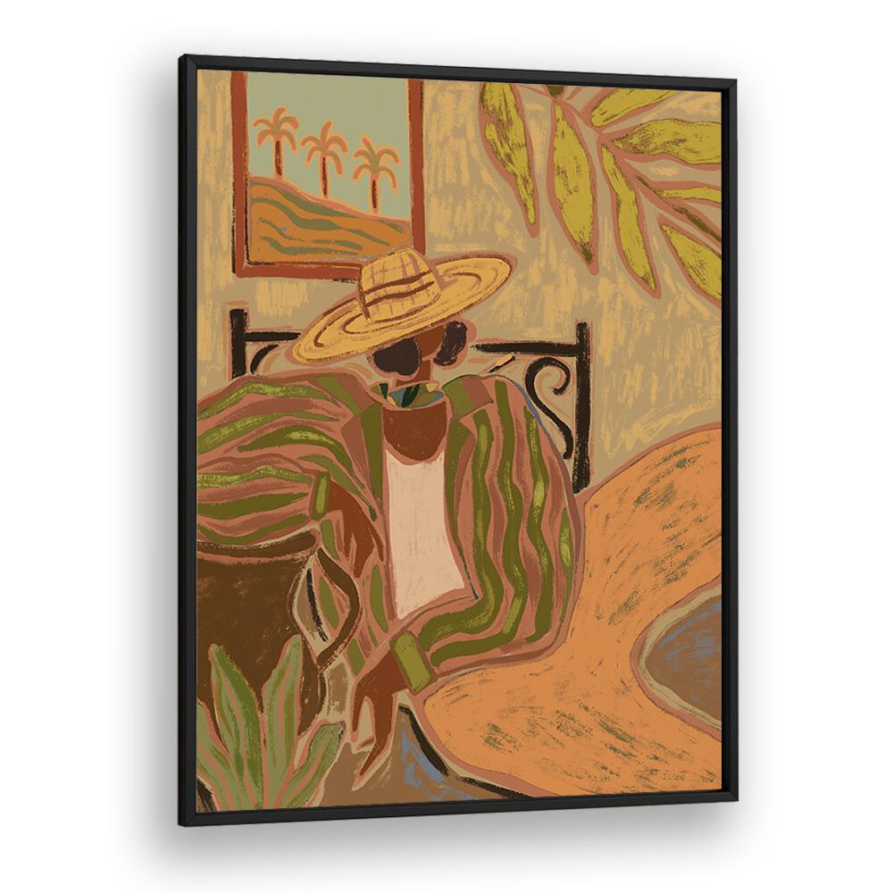 Lady In Stripe By Arty Guava Wall Art Prints in Black Plain Frame