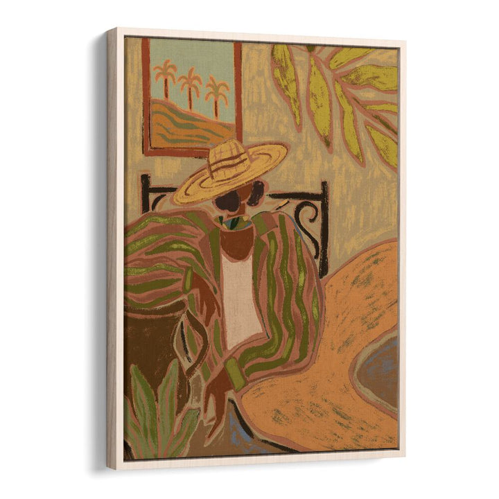 Lady In Stripe By Arty Guava Wall Art Prints in Oak Wood Floater Frame