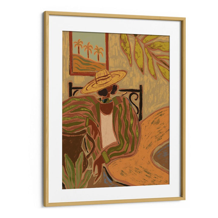 Lady In Stripe By Arty Guava Wall Art Prints in Oak Wood Frame With Mount