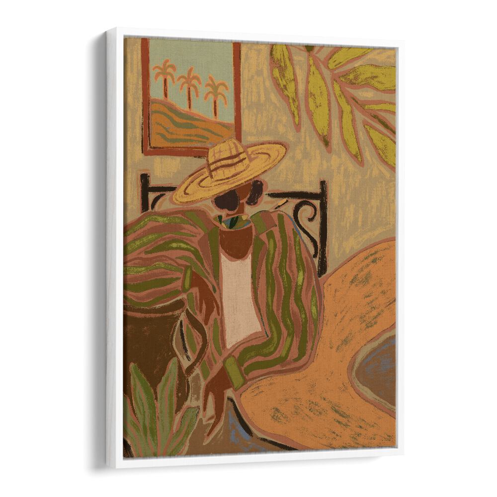 Lady In Stripe By Arty Guava Wall Art Prints in White Floater Frame