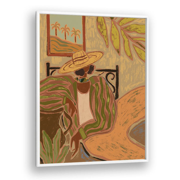 Lady In Stripe By Arty Guava Wall Art Prints in White Plain Frame